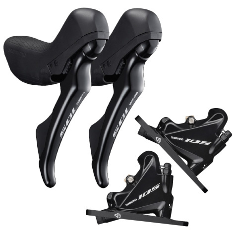 Merlin Cycles Shimano 105 R7020 Hydraulic Disc STI Levers & R7070 Flat Mount Disc Calipers - 11 Speed - Black / Pair / 11 Speed / 900mm Front/1700mm Rear Hose | FREE delivery over £60 and Easy Returns