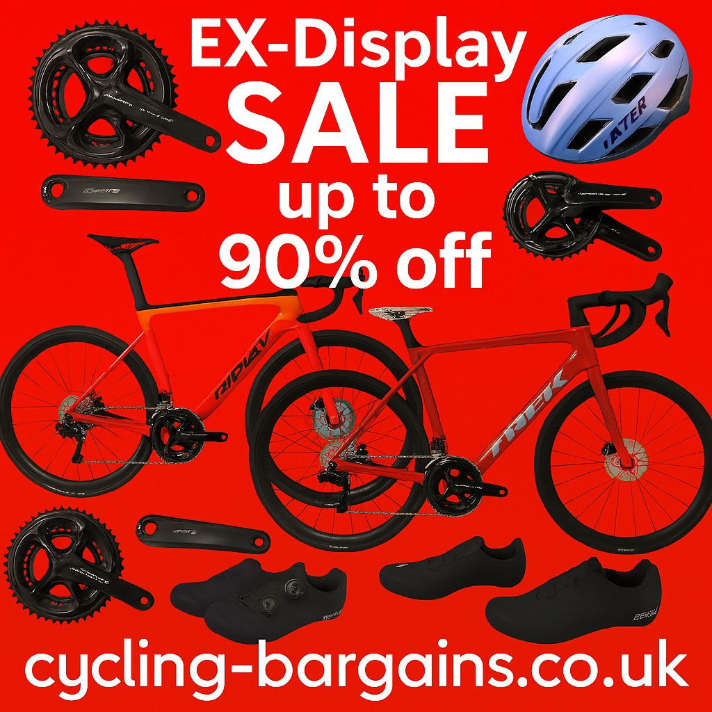 Save up to 90% at the <b>Ex-Display Sale</b> on top brand items from popular stores. Includes Bikes, Helmets, Shoes & Equipment.