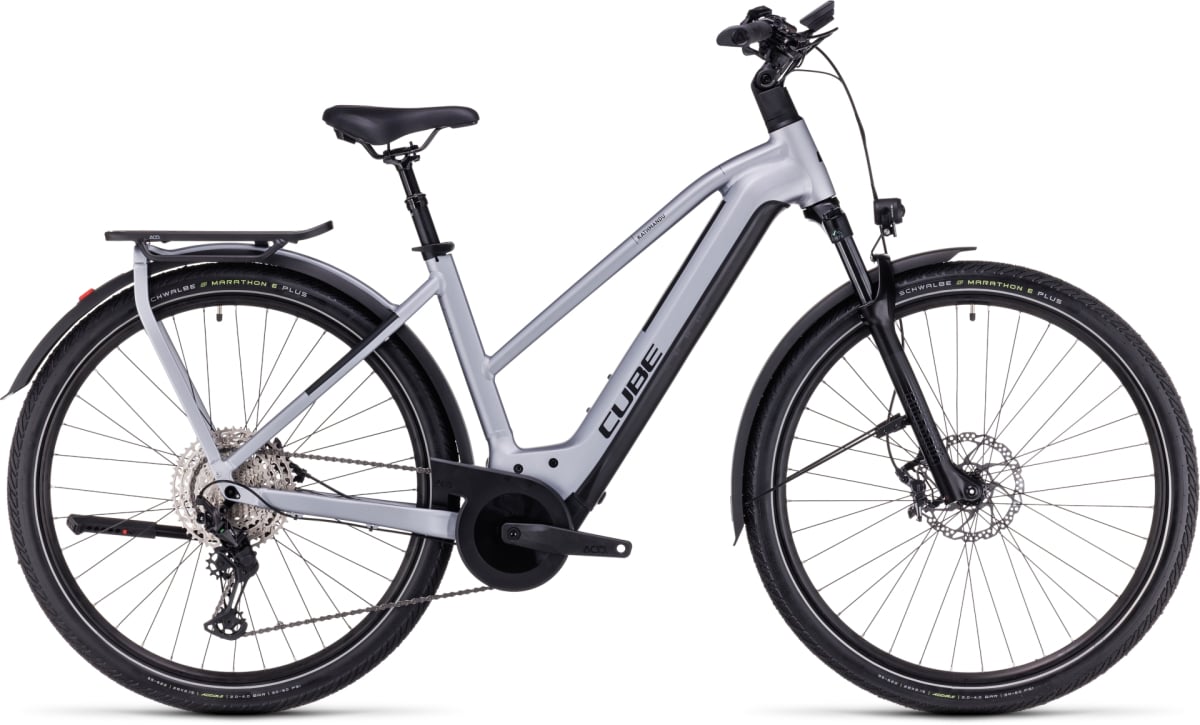 The Electric Bike Shop Cube Kathmandu Hybrid SLX 750 Electric Bike in Polar Silver Or Green & Olive Trapeze Small 50cm Polar Silver & Black