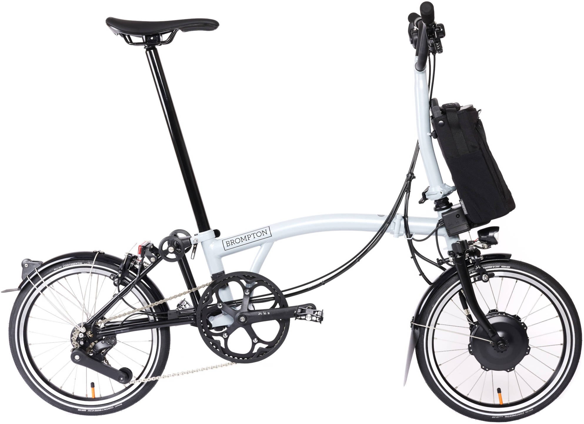 The Electric Bike Shop Brompton 2025 Electric P Line Explore Mid 12 Speed Electric Folding Bike In Lunar Ice & Matt Black Mid Bar Lunar Ice & Matt Black