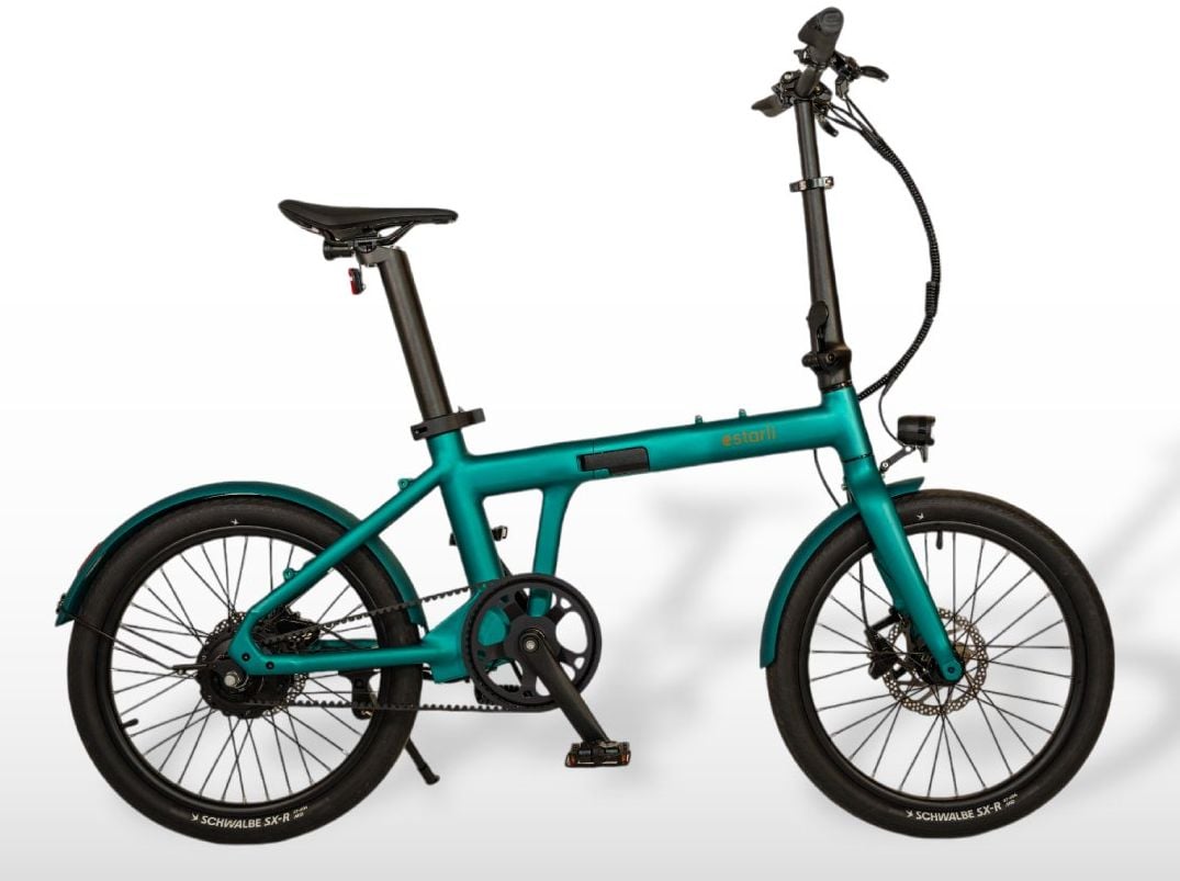 The Electric Bike Shop Estarli Ex-Demo E20.X Pro 2 Speed Automatic Electric Folding Bike With Belt Drive & Schwalbe Tyres In Racing Green Pro Schwalbe Tyres Racing Green