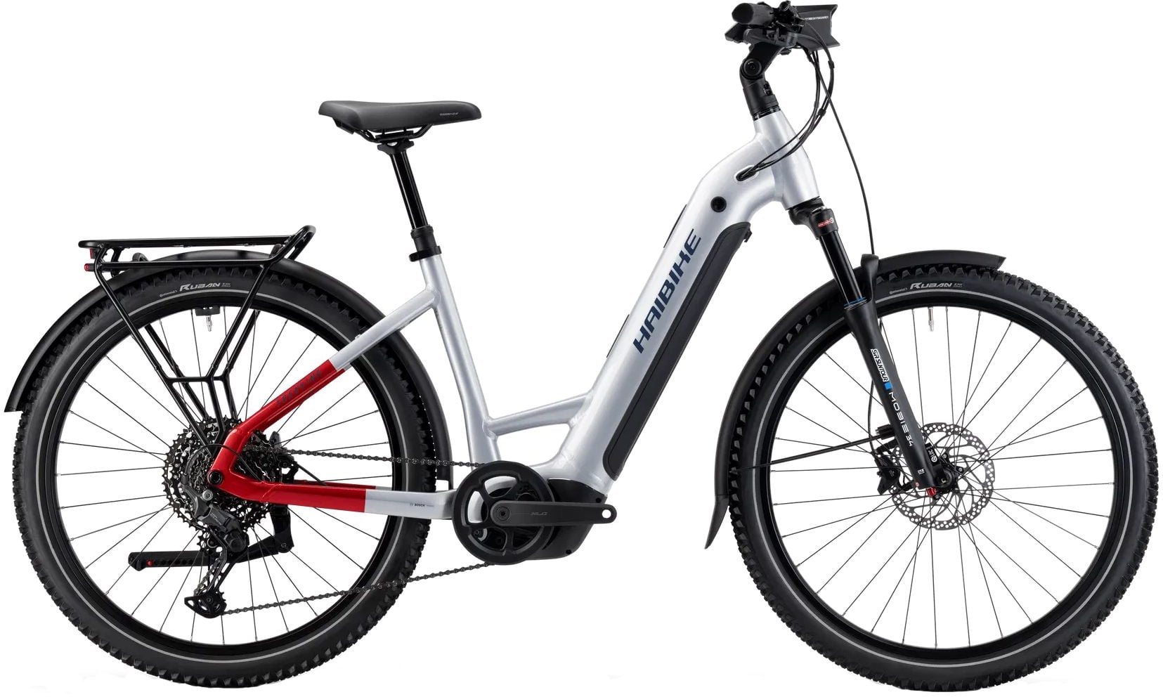 The Electric Bike Shop Haibike 2026 Trekking 7 Low Electric Bike In Soft Grey, Red & Blue Gloss Small 40cm Soft Grey, Red & Blue Gloss