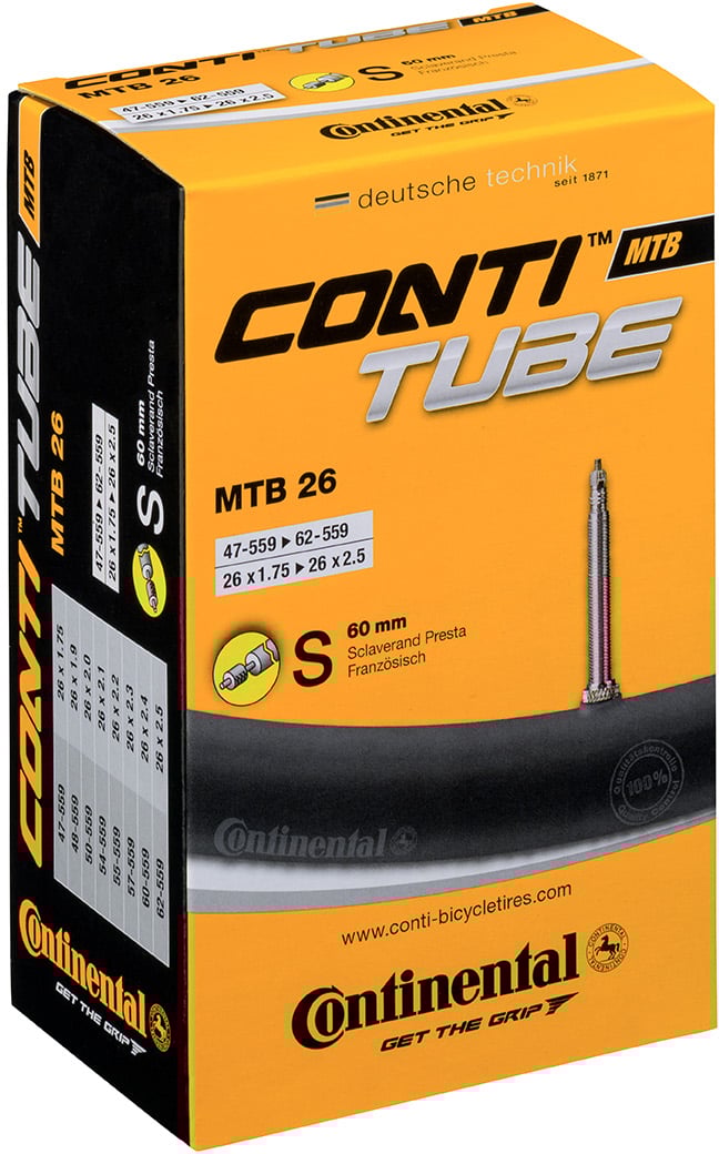 The Electric Bike Shop Continental Mountain Bike Inner Tube 29 Inch Schrader Or Presta Valve Choose Your Size 26 X 1.7 - 2.10 Inches Presta Black